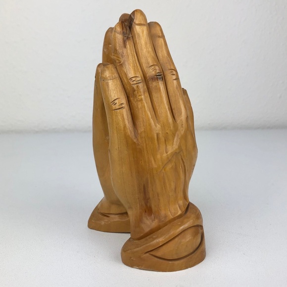 VINTAGE Hand Carved Light Wood Praying Hands Relig